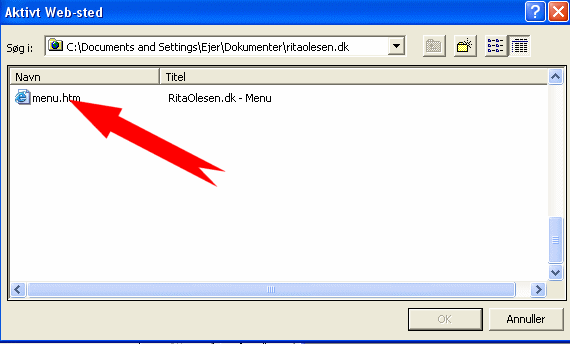 Klik for at markere den valgte side og klik p� knappen Ok