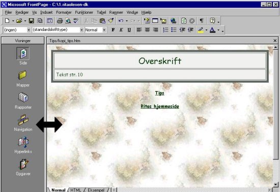 �ben side i Frontpage - MED panelet Visninger �bnet