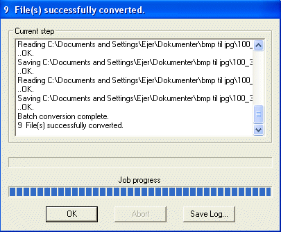 N�r konverteringen er afsluttet - klik p� OK