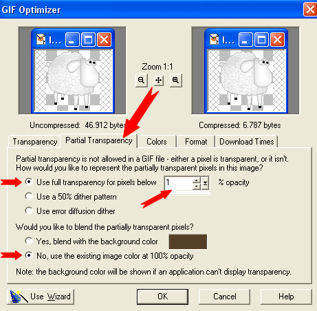 Klik p� fanen 'Partial Transparency', og v�lg disse indstillinger:
