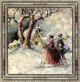 Billede i ramme - med snefnug lavet med airbrush i Paint Shop Pro