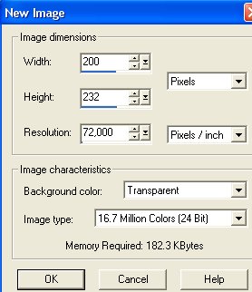 Klik p�: File / New. Brug disse indstillinger