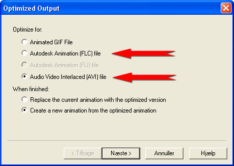 V�lg 'Autodesk Animation (FLC) file - ELLER -  Audio Video Interlaced (AVI) file