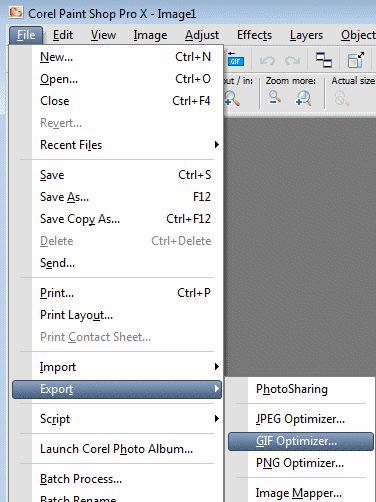 Klik p�: File > Export > Gif optimizer...