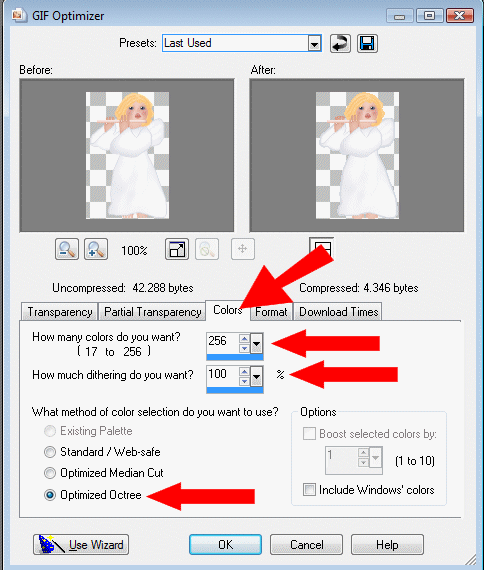 Klik p� fanen 'Colors' og v�lg disse indstillinger