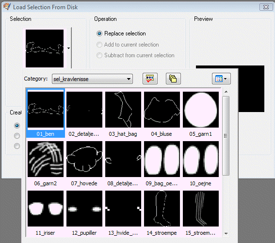 N�r man har valgt den mappe, man skal bruge, kan man se alle de selections som den valgte mappe indeholder