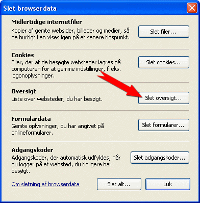 Klik p� knappen Slet oversigt