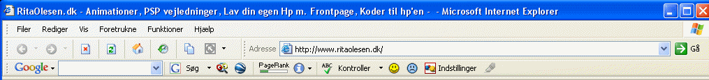 V�rkt�jslinjerne ovenover en hjemmeside f�r man trykker p� knappen F11 - eksempel fra min computer