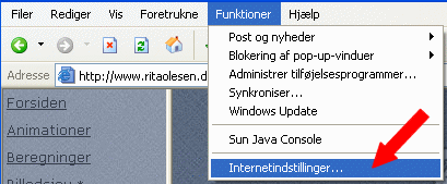 Klik p� Funktioner/Internetindstillinger