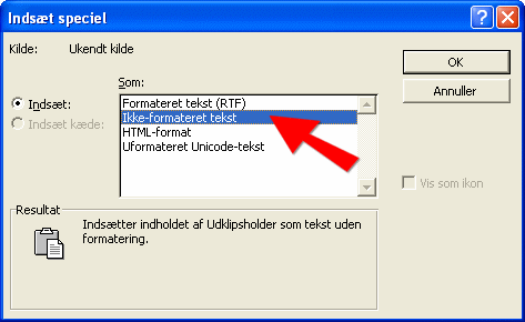 V�lg: Ikke-formateret tekst